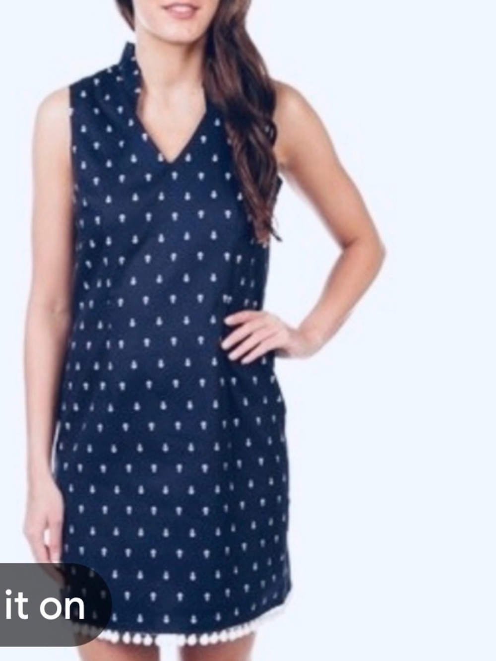 Chetta B Navy Mini Dress with White Anchor Print